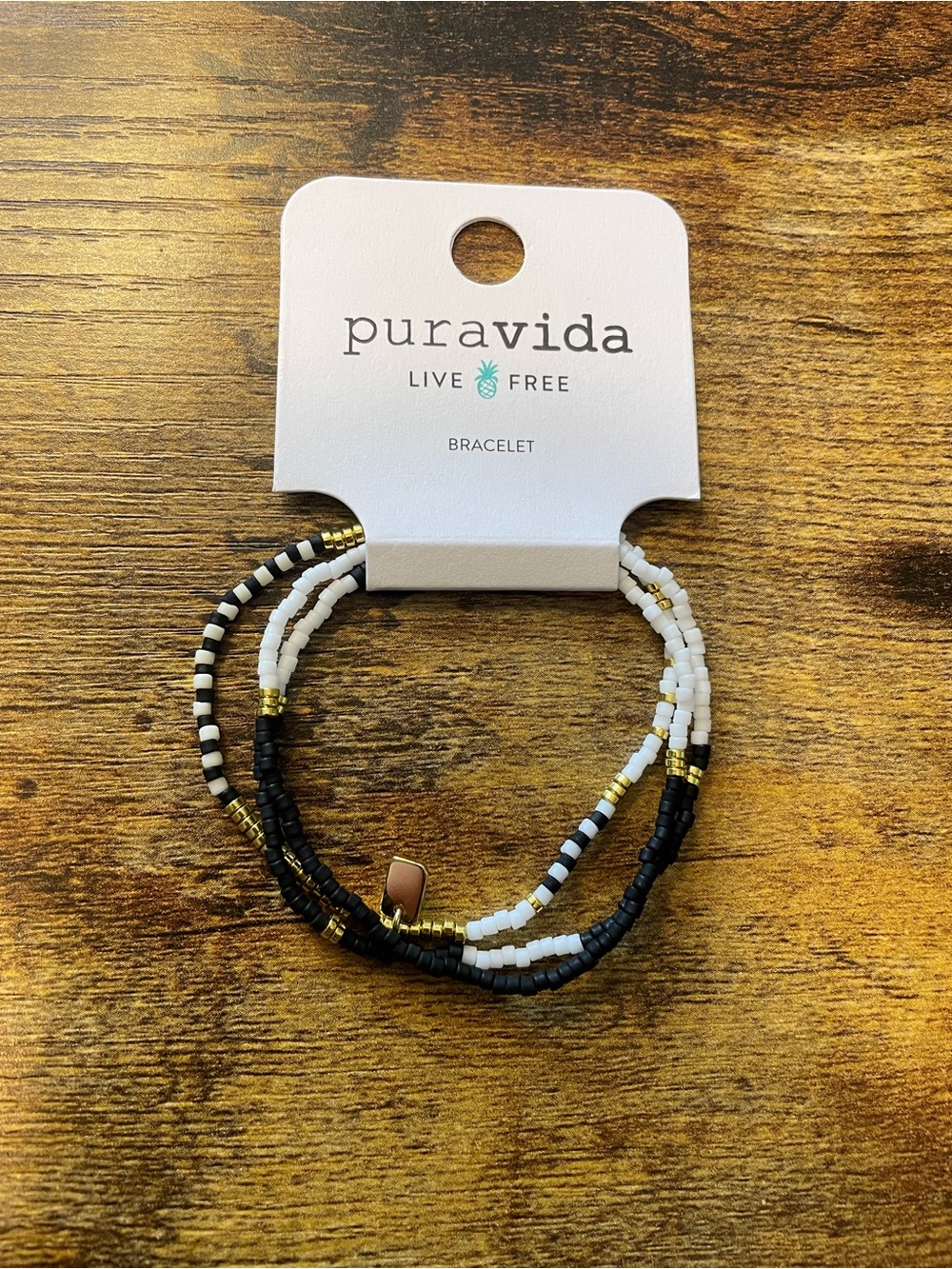 Pura Vida Black and White Beaded Wrap Bracelet with Gold Accents